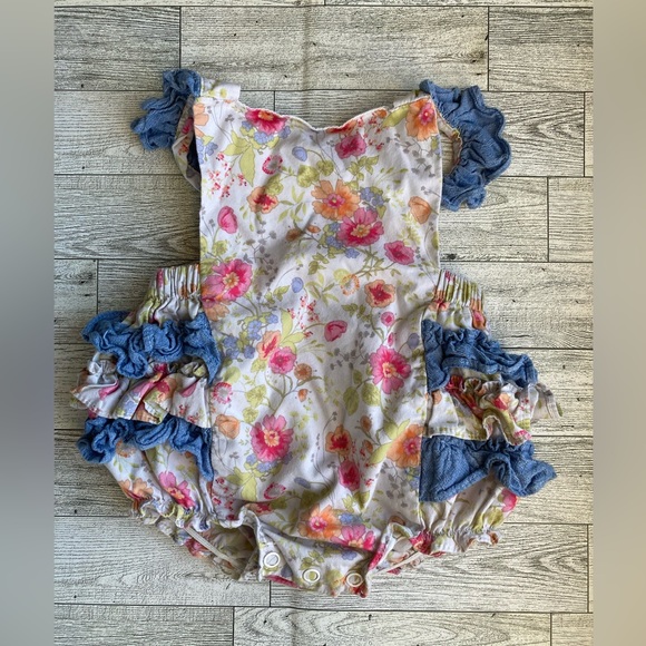 Bonnie Baby Ruffled Floral Romper 12 Months - Picture 1 of 3